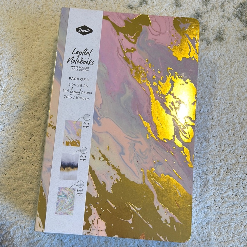 Denik Layflat Notebooks Watercolor Collection of 3 lined Journals 3 designs NWT